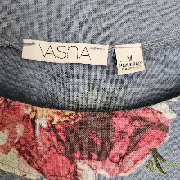 Nwot Vasna Italian Blue w/Pink Floral Linen Boxy  3/4 Sleeve Pockets Shi… - Picture 3 of 16